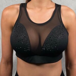 High Support Elegant Black Rhinestone Sports Bra